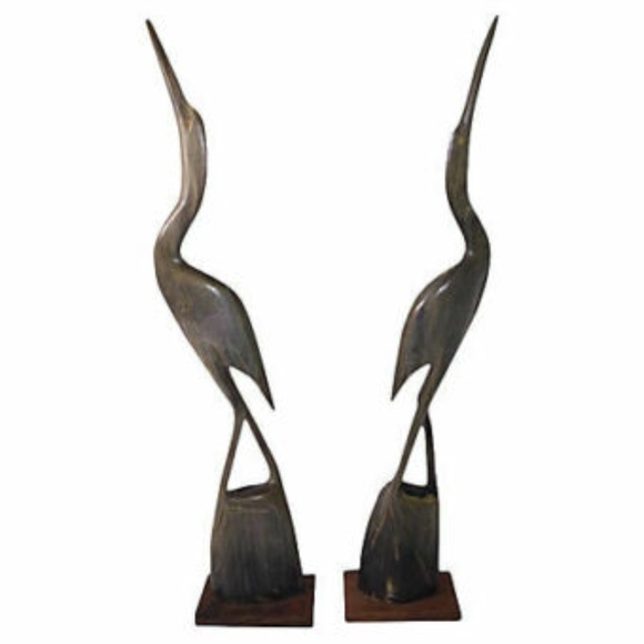 Water Buffalo Horn Crane Statues Set/2